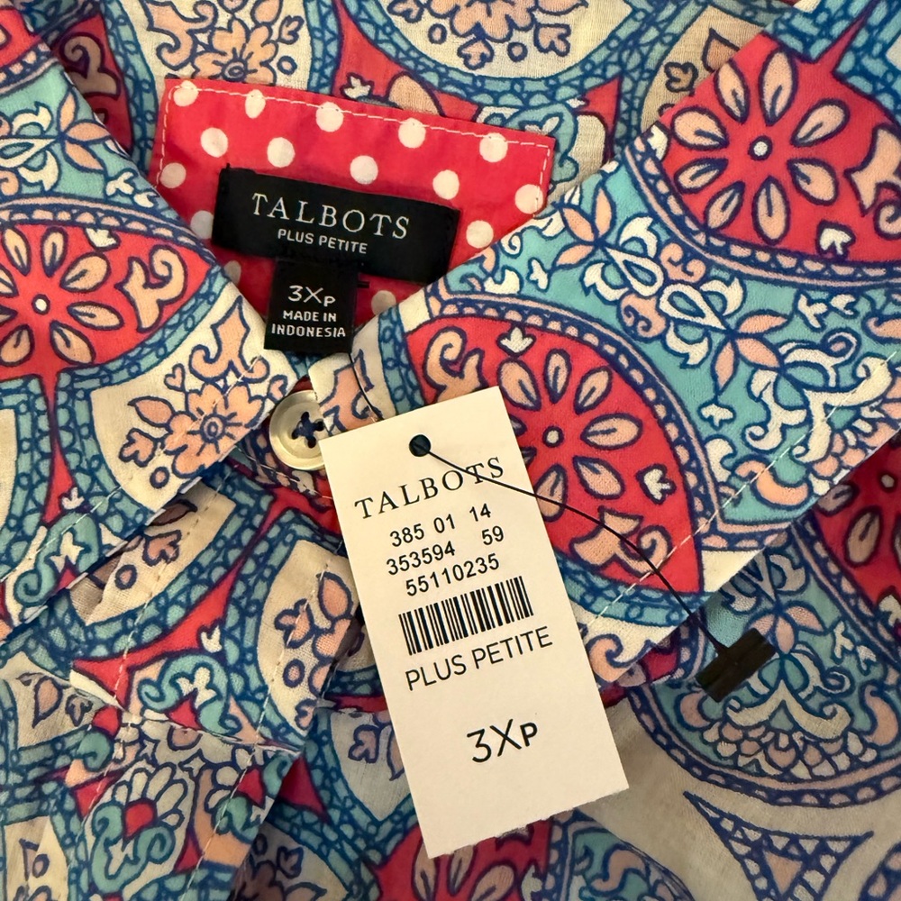 ❣️🆕TALBOTS PLUS PETITE COTTON BUTTON FRONT SHIRT - GARDEN MEDALLION❣️ - Picture 5 of 7